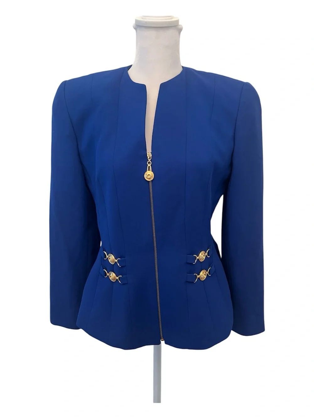 Vintage Bicci Florine Wachter Royal Blue Structured Zip-Front Jacket Sz4 GVC